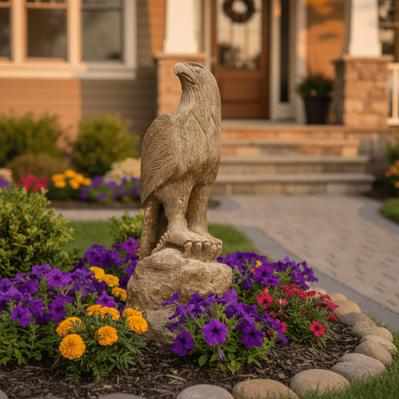 Carved Eagle Bird Garden Statue (18 - Inch) Side Angle