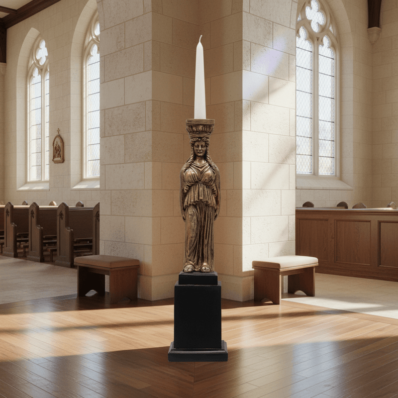 Caryatid Candleholder Religious Statue (15 - Inch) Side Angle