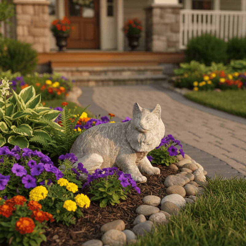 Cat Garden Statue (12 - Inch) Side Angle