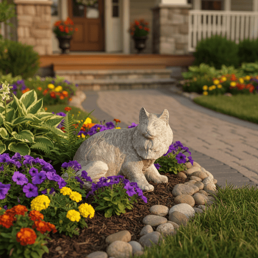 Cat Garden Statue (12 - Inch) Side Angle