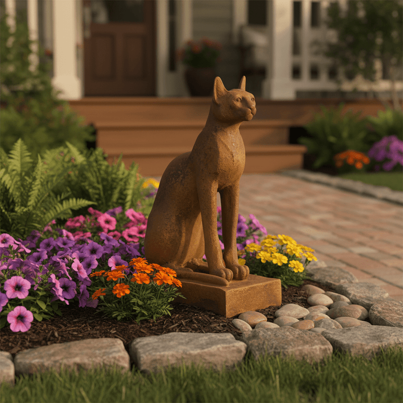 Cat Garden Statue (16 - Inch) Side Angle