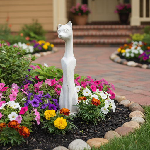 Cat Garden Statue (27.5 - Inch) Side Angle