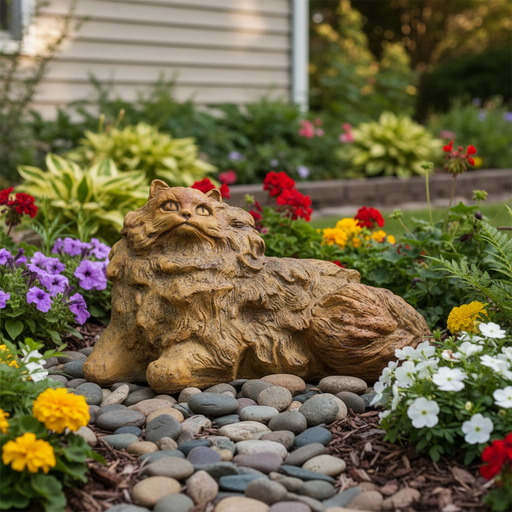 Cat Garden Statue (8 - Inch) Side Angle