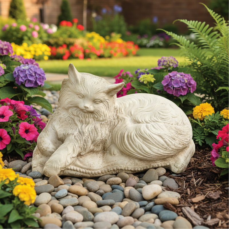 Cat Princess on Pillow Garden Statue (15 - Inch) Side Angle