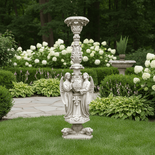 Ceremonial Angels Honoring Jesus with "IHS" Candleholder Outdoor Statue (60 - Inch) Side Angle