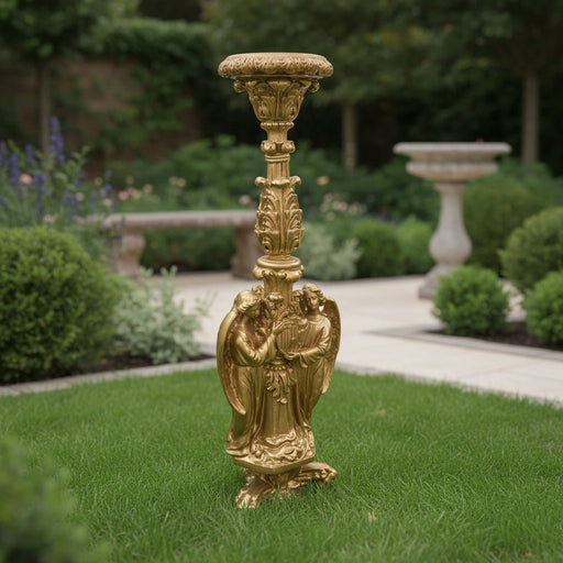 Ceremonial Angels Honoring Jesus with "IHS" Candleholder Outdoor Statue (60 - Inch) Side Angle