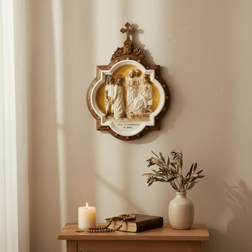 Chapel Wall Plaque Stations of the Cross Number 1 (13.5 - Inch) Side Angle