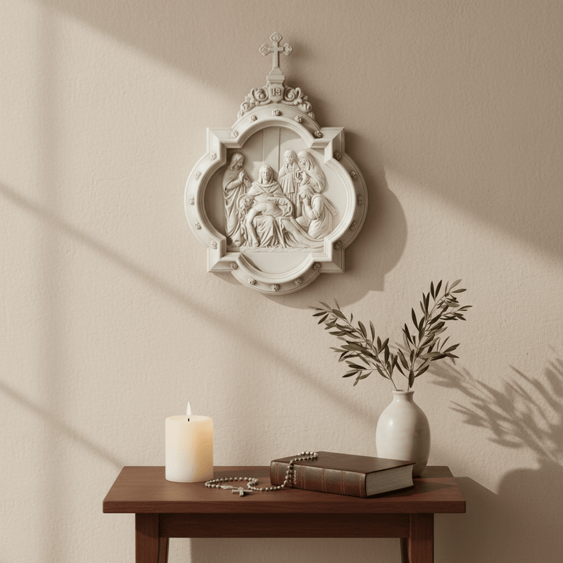 Chapel Wall Plaque Stations of the Cross Number 1 (13.5 - Inch) Side Angle
