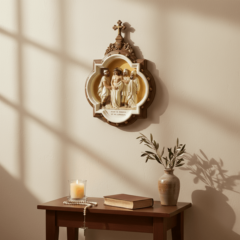 Chapel Wall Plaque Stations of the Cross Number 10 (13.5 - Inch) Side Angle