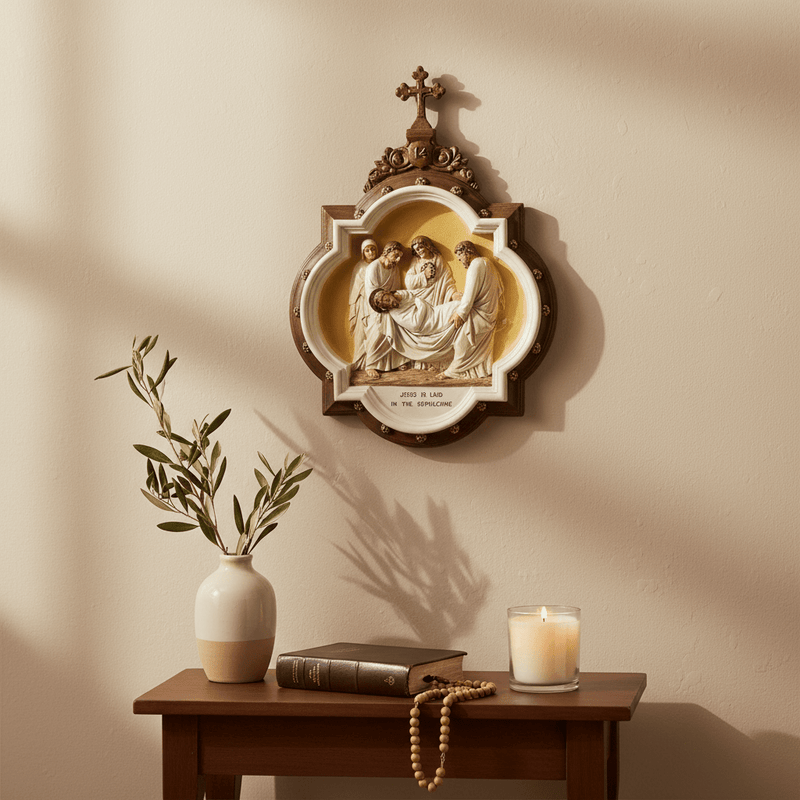 Chapel Wall Plaque Stations of the Cross Number 14 (13.5 - Inch) Side Angle