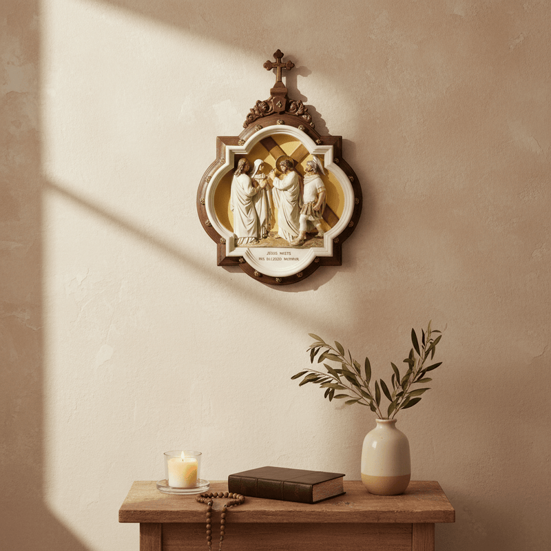 Chapel Wall Plaque Stations of the Cross Number 4 (13.5 - Inch) Side Angle