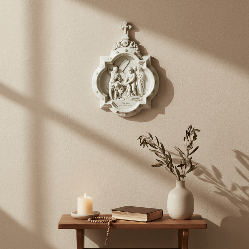 Chapel Wall Plaque Stations of the Cross Number 9 (13.5 - Inch) Side Angle