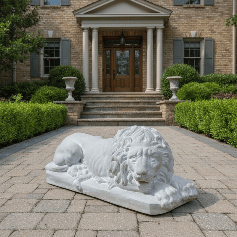 Chatsworth Lion Garden Statue (31 - Inch) Side Angle