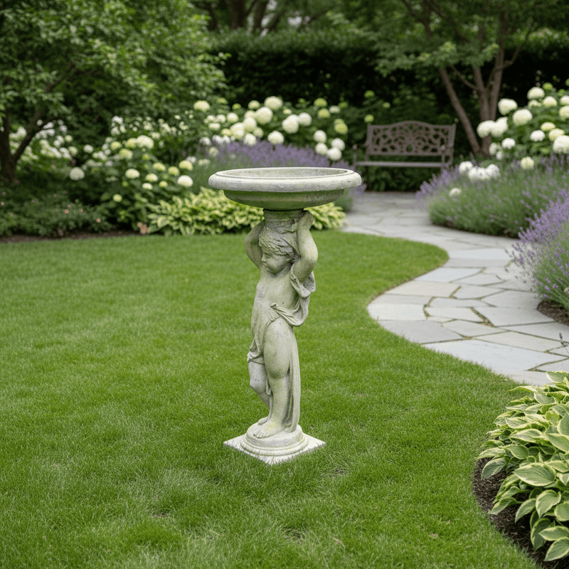 Cherub Birdbath Garden Statue (48 - Inch) Side Angle