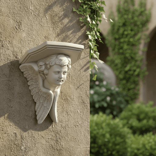 Cherub Face Wall-Mounted Bracket Shelf Garden (16-Inch)