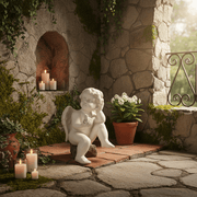 Cherub Holding Bird Outdoor Statue (12-Inch)