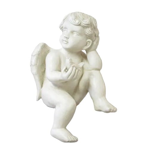 Cherub Holding Bird Outdoor Statue (12-Inch)