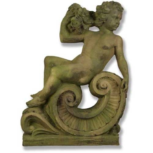 Cherub Holding Flowers Outdoor Statue (36 - Inch) Side View
