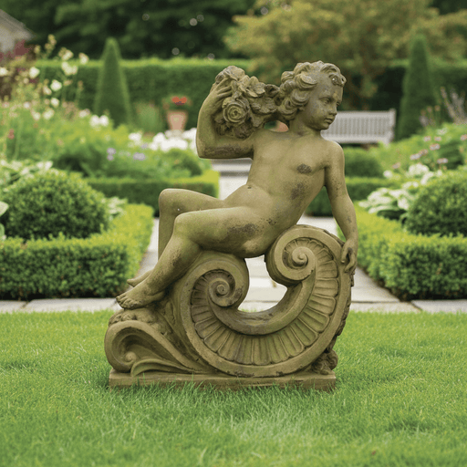 Cherub Holding Flowers Outdoor Statue (36-Inch)