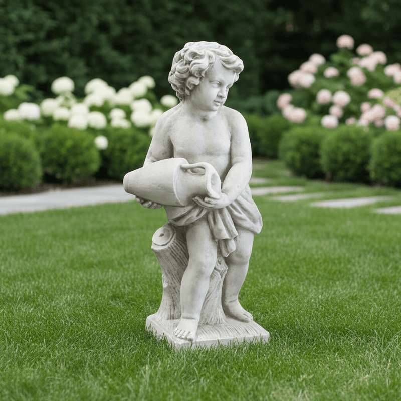 Cherub holding Jug on tree stump base Outdoor Statue (38-Inch)