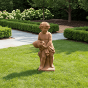 Cherub holding Jug on Tree Stump base Outdoor Statue (38 - Inch) Side Angle