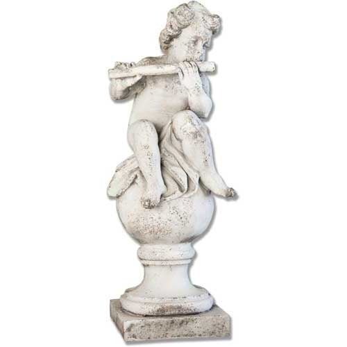 Cherub on Finial Flute Outdoor Statue (39 - Inch)