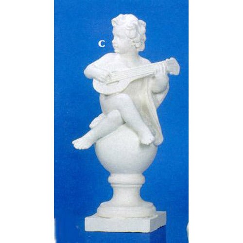 Cherub on Finial Mandolin Outdoor Statue (39 - Inch)