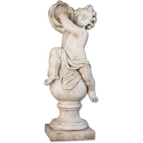 Cherub on Finial Tambourine Outdoor Statue (39 - Inch)