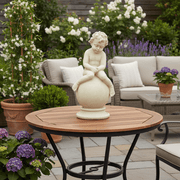 Cherub on Sphere base. Outdoor Statue (18 - Inch) Side Angle