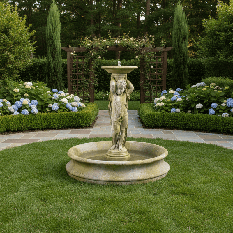 Cherub Tiered garden fountain Outdoor Statue (54 - Inch) Side Angle