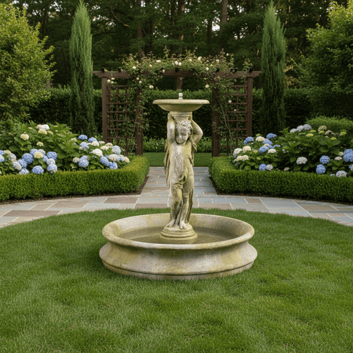 Cherub Tiered garden fountain Outdoor Statue (54 - Inch) Side Angle
