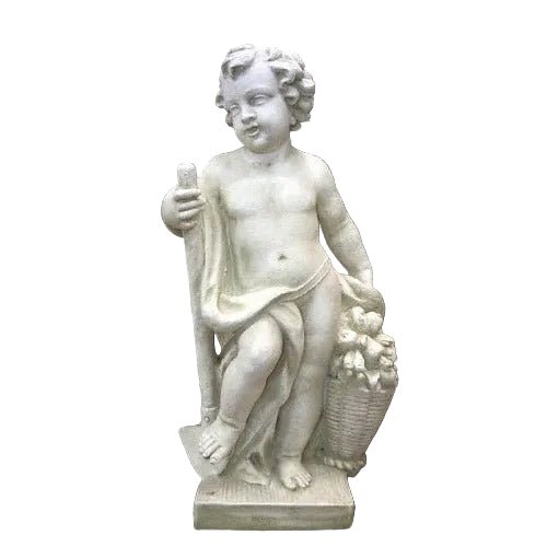 Cherub with Basket of Fruit Outdoor Statue (36-Inch)