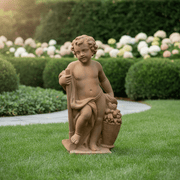 Cherub with Basket of Fruit Outdoor Statue (36 - Inch) Side Angle