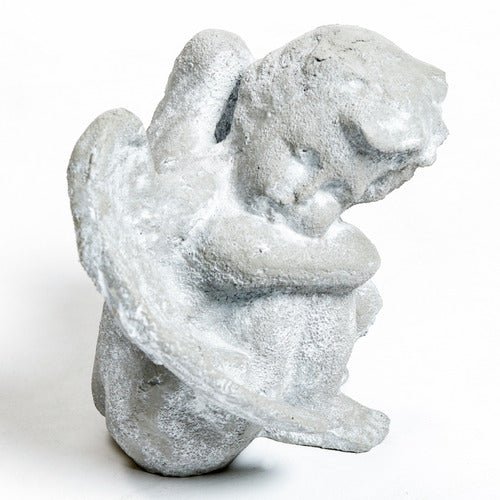 Cherub with Large Wings Outdoor Statue (10 - Inch) Side View