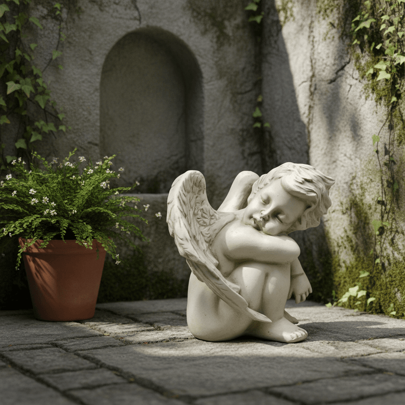 Cherub with Large Wings Outdoor Statue (10-Inch)