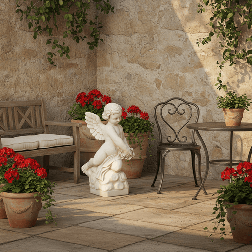Cherub with Rose Bouquet Outdoor Statue (22-Inch)