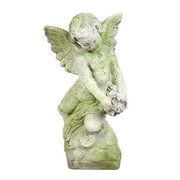 Cherub with Rose Bouquet Outdoor Statue (22 - Inch) Side View