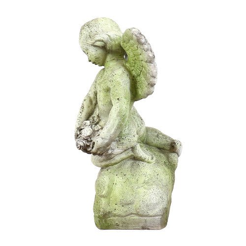 Cherub with Rose Bouquet Outdoor Statue (22 - Inch)