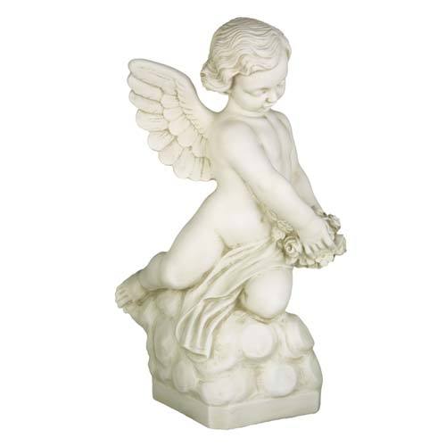 Cherub with Rose Bouquet Outdoor Statue (22-Inch)