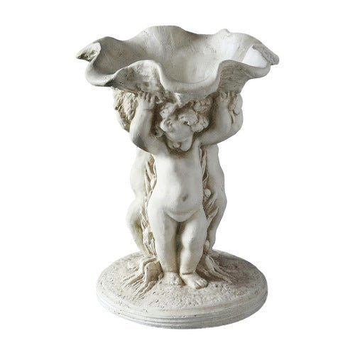Cherubs Holding Birdbath Bowl Outdoor Statue (9-Inch)