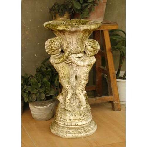 Cherubs Holding Urn Planter Outdoor Statue (20 - Inch)