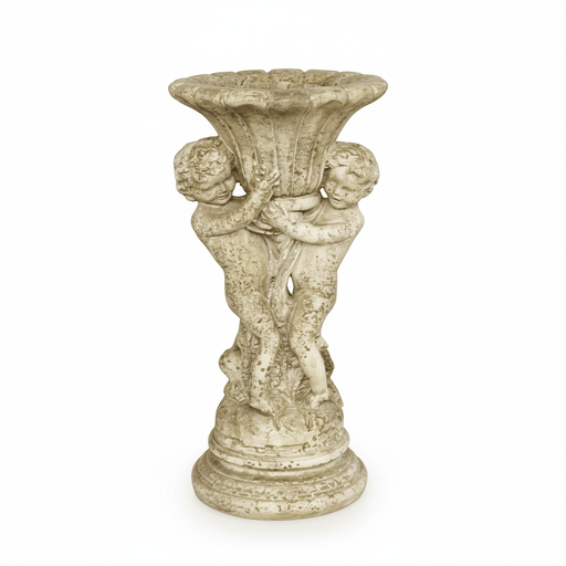 Cherubs Holding Urn Planter Outdoor Statue (20 - Inch) Side View