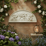 Cherubs Lunette Outdoor Plaque (46.0 - Inch) Side Angle