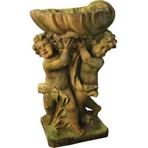 Cherubs with Basin Birdbath Outdoor Statue (36 - Inch)