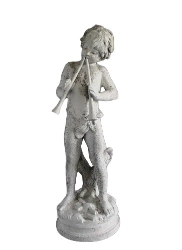Child playing Two Flutes Outdoor Statue (30 - Inch)