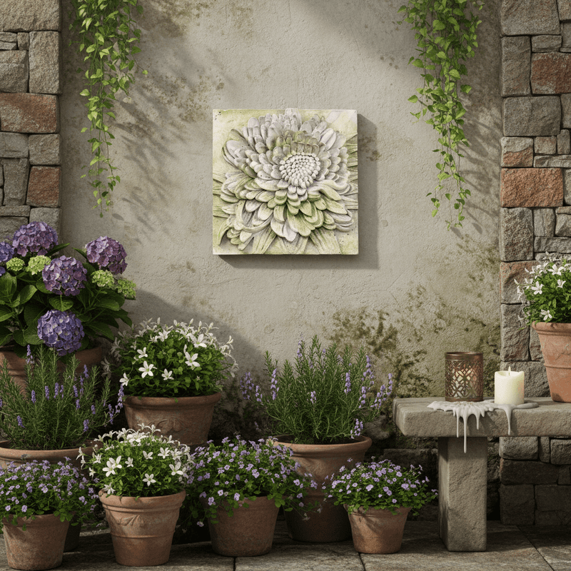 Chrysanthemum Garden Plaque (14.0 - Inch) Side Angle
