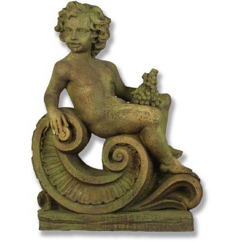 Classical Cherub with Grapes on Decorative Base Outdoor Statue (36 - Inch) Side View