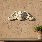 Classical Winged Cherub Head Wall Plaque Outdoor Statue (23-Inch)
