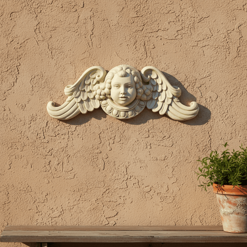 Classical Winged Cherub Head Wall Plaque Outdoor Statue (23-Inch)