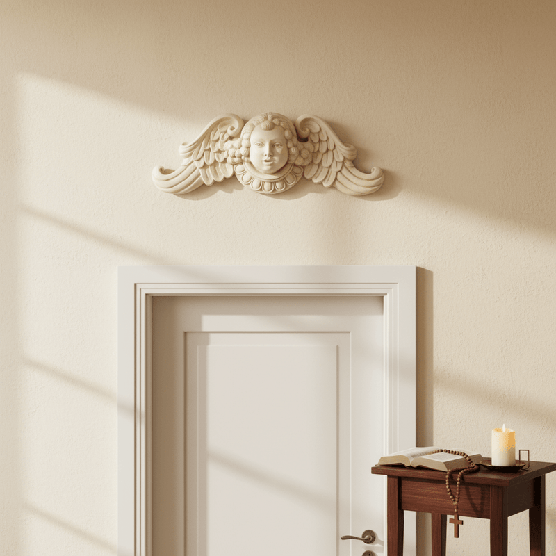 Classical Winged Cherub Head Wall Plaque Outdoor Statue (23-Inch)
